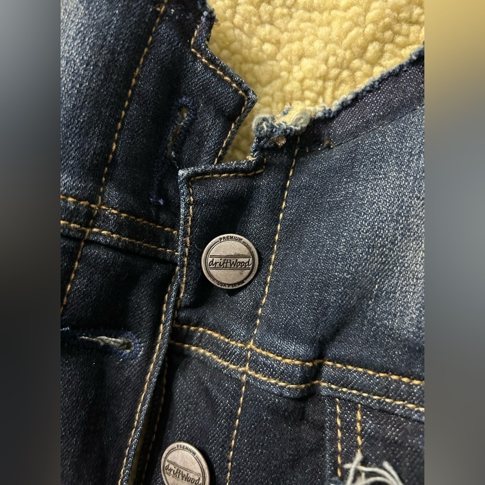 NWOT Driftwood Blue Denim Fleece Lined Button Down Jean Jacket Vest Women’s M - Picture 3 of 6